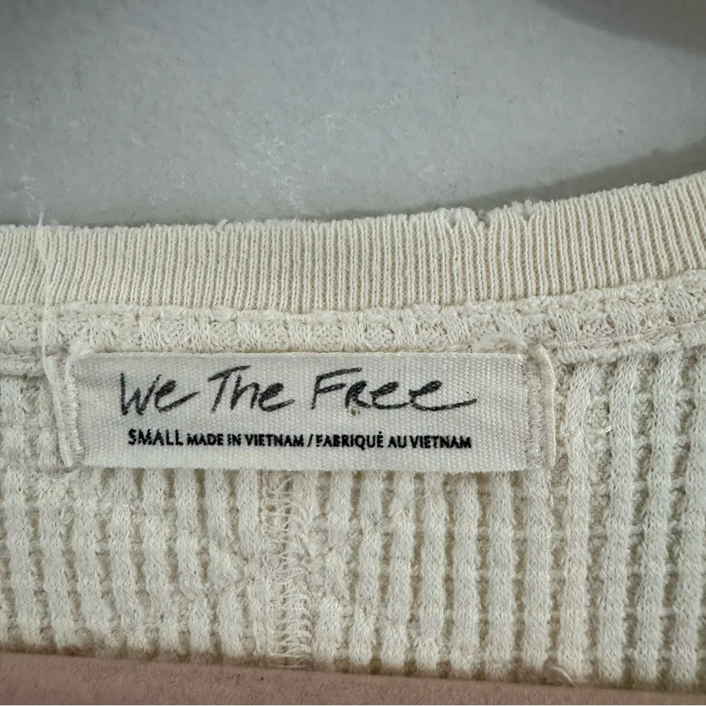 Free People We The Free Buttercup Thermal Top Oversized Small Ecru Waffle Knit - Picture 12 of 12